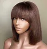 Nxy Cheveux Perruques Bob Perruque avec Frange Fringe Courte Humaine pour Femmes Os Droite Pleine Machine Marron 230619