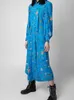Casual Dresses Women Floral Print Blue Dress Viscose Turn-down Collar Long-sleeved Lady Irregular Midi Robe With Buttons 2023 Early Spring