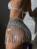 Vestidos de Trabalho Holográfico Rave Festival Roupas Biquíni Sexy Sutiã Sem Costas Top Lantejoulas Borla Mini Saia Boate Praia Carnaval Festa 3Pçs