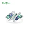 Solitaire Ring SANTUZZA 925 Sterling Silver Rings For Women Green Blue Spinel White CZ Gemstone Original anillos Wedding Gifts Fine Jewelry 230617