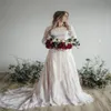 2020 New Elegant Lace A-line Modest Boho Wedding Dresses Long Sleeves Scoop Neck Lace Appliques Court Train Bridal Gowns With Butt208z