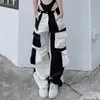 Calça cargo de veludo preto e branco com cor contrastante 2023 cintura alta multibolso 2020 folgada menina gostosa casual