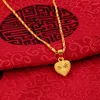 Chains Pure 24k Gold Color Necklace Clavicle Chain For Women Love Heart Pendant Yellow Valentine's Day Fine Jewelry