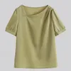 Women's Blouses Korean Fashion Satin Shirts Women Casual Solid Irregular Short Sleeve Folds Female Clothing 2023