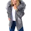 Vestes pour femmes élégant Parka rétro en peluche col Denim mode polaire doublé chaud mi-longueur déchiré manteau femmes