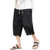 Männer Hosen Drop Männer Harajuku Harem 2023 Herren Sommer Baumwolle Leinen Joggers Männlich Vintage Chinesischen Stil Gestreiften
