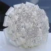 18CM Luxury Ivory Silk Rose Wedding Flowers Crystal Brooch Bridal Holding Flowers Tassel Full Diamond Stitch Wedding Bouquets212z