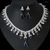 Collier boucles d'oreilles ensemble de luxe Big2pcs bijoux avec zircon cubique pour les femmes mariée fête mariage accessoires saoudien arabe dubaï