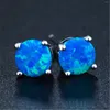 Kolczyki stadnonowe Opal Sterling Blue Round Jewelry Stael Stael Woman Wysłane bezpłatne Pendientes