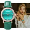 Zegarek tajemniczy kod damski Diamond Mały świeży zielony zegarek Malachite Waterproof Waterproof ze stali nierdzewnej skórzane zegarki damskie prezent