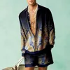 Herrspåriga mode 3D -tryck Tvåverk Set Men Long Sleeve Lapel -skjortor och shorts Casual Loose Suits Summer Hawaiian Beach Outfits Man 230619