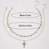 Chains European And American Style Cross Pendant Necklace With Two Layers Of Tassel Rhinestone Women's Set