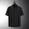 Mäns casual skjortor stor storlek 8xl Summer Men's Solid Color Kort ärmskjorta Löst Elasticitet Casual Black White Quick Dry Silk Male Shirts 230619