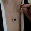 Pendant Necklaces Fashion Black Square Necklace For Women Minimalist Silver Color Sweater Clavicle Chain Aesthetic Jewelry Gift