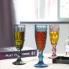 Machine Pressed Vintage Colored Goblet White Wine Champagne Flute Water Glass Green Blue Pink Glass Goblets Glass Cup 0619