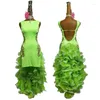 Podiumkleding Latin dans Jurk Rok Competitie Uitvoeren Decoratie Kostuums Fluorescerende groene visgraat