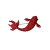 Spille Pesce grande Carpa koi orientale Rosso scuro Scintilla strass Cristallo Dichiarazione stile vintage Spilla da festa Pin # BR0210