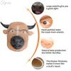 Party Masks Furry Bull Mask Rave Cosplay Latex Mascara Hood Halloween Accessories Horror Animal Full Head Cover Scary Cow Costume For Men 230617