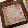 Strand Minar Chic Pink Color Natural Stone Crystal Bracelets For Women Girl Glass Flower Hollow Ball Pendant Beaded Bracelet