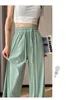 Lente zomer mode hoge taille trekstring wide been broek vrouwen roze beige zwart groen palazzo broek Koreaanse stijl casual