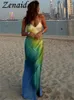 Casual Dresses Zenaide Tie Dye Elegant Long Dress Satin Backless Summer Sexy Print Bodycon Maxi Party Beach Holiday Women 2023