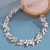 Hair Clips Rose Gold Color Bridal Wedding Handmade Hairband Women Alloy Leaf Pearl Headpiece Accessories Jewelry Prom Gift