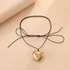 Kettingen Eenvoudige Zwarte Wax Draad Grote Grote Hart Hanger Ketting Voor Vrouwen Trendy Elegante Choker Liefde Lang