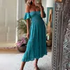 Abiti casual Vacanze Boho Maxi Abito da donna con spalle scoperte Manicotto svasato senza schienale Stampa floreale Vita alta Abiti da altalena da donna