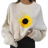 Gym Clothing Womens Daily Sunflower Print Sweatshirt Long Pullover Letter O Neck Printing Sleeve Women's Skateboard Blouse