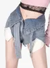 Kadın Şort Yaz Bule Y2K Moda Kadınlar Patchwork Koreli Tarz Tasarımcı Denim Pantolon Kadın Yüksek Bel Sıradan Vintage 2023