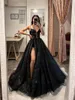 Sexy Zwarte Galajurken Bandjes Applicaties Glitter Feest Avondjurken Split Formele Rode Loper Lange jurk voor speciale gelegenheden