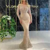 Champagne glitter kvällsklänningar sexig v hals långa ärmar paljetter prom klänning skräddarsydd formell fest front split golvlängd vestido de novia