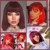 Nxy Hair Wigs 8 10 12 14 -дюймовый синтетический парик Короткий темный вино красный боб с рукой плеч