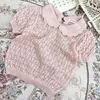 Pullover Summer Baby Girls Thin Sticked Sweaters Kids Pullovers Solid Color Short Sleeve Toddlers Children Topps Korean Style 230619