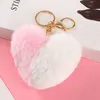 Fancy Double Contrast Color Plush Key Chain Fluffy Heart Shaped Soft Toy Fur Rabbit Pom Pom Keychain DF152