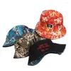 Berets Summer Spring Unisex Двусторонняя наклейка с тканями для печеночной печать спрей рыбацкая шапка для наружного солнца защита от панамы шляпа F160