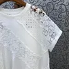 Kvinnors T-skjortor Hikigawa O Neck Patchwork Kontrast Color Ropa Mujer Chic Fashion Kort ärm T-shirts Matcha Casual Star Embroidery