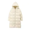 겨울 새로운 느슨한 후드가있는 중간 길이 큰 슬림 다운 재킷 여성의 두꺼운 코트 하얀 오리 다운