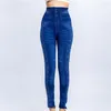 Женские леггинсы Женщины имитация огорченных джинсовых джинсов повседневная высокая талия.