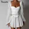 Abiti casual Yiallen Moda donna Elegante vita alta Slim Solid White Office Lady A-Line Mini abito Primavera Estate Nuove donne Party Dress Hot J230619