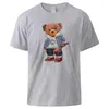 Men's T Shirts Street Baseball Teddy Bear Boy Print Tee Men Crew Neck Loose Tshirts Bomull