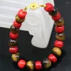 Link Armbanden Europese Stijl Natuurlijke 10mm Rood Geel Tiger Stone Coral Armband Originele Diy Kralen Mode-sieraden 7.5inch