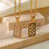 Pendant Necklaces Youthway Texture Shiny Green Cubic Zirconia Stainless Steel Necklace Checkerboard Style Metal Waterproof Jewelry Women