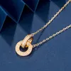 Original designer Carter Double Ring Gold Plated 18K Buckle Necklace Pendant Light Luxury Collar Chain Straight 544S