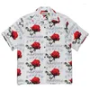 Men's Casual Shirts Full Print Rose WACKO MARIA Shirt Men Women 1:1 Quality Black White Gray Hawaiian Tee