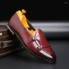 Klädskor Herrens dubbla munkband Mannledare på Red Brown Wedding Homecoming Prom Loafers Oxford Sapatos Tenis Masculino