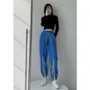 American Casual Sweatpants Women Trousers Spring Autumn Vertical Strip Stitching Loose Cropped Pants Drawstring Leggings