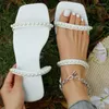 Faux Sandals Women Pearl Decor Double Strap Flat Summer Outdoor Vacation Fashion Beach Slides Casual Elegant O d