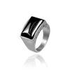 Wedding Rings Men's Casual Style Black Cubic Zirconia Stone Big Thumb Band Stainless Steel Rectangle Solitaire Statement Ring Jewelry