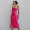 Costumi da bagno da donna Donna Summer Sundress Bikini Cover Up Dress 2023 Ins2023 Sexy Tight Pink Satin Backless Bind Sling Solid Spandex Beach